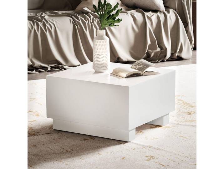FineBuy Table basse MONOBLOC 60x60x35 cm Blanc brillant Table de salon Cube Design Table basse Lounge Table basse en forme de cube