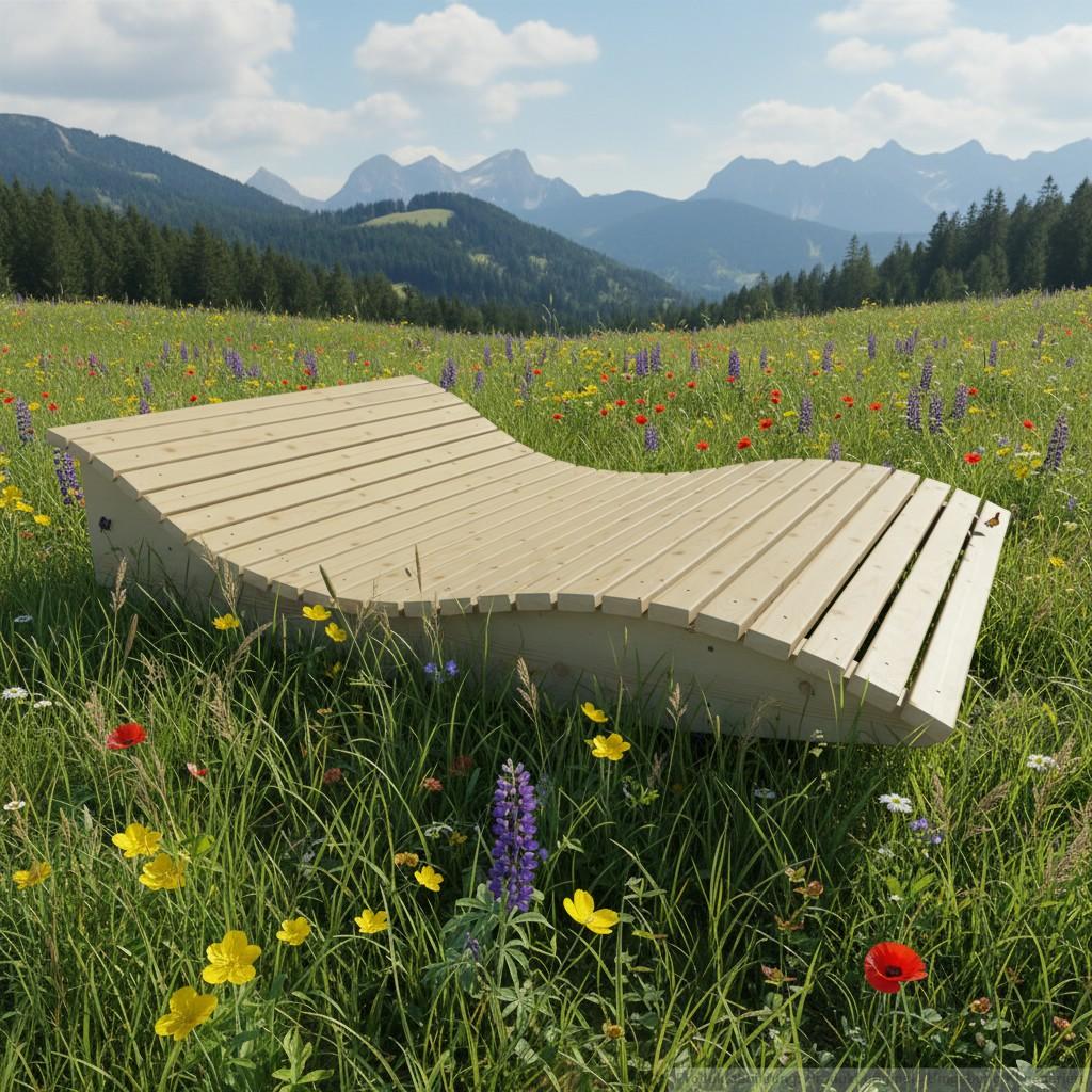 Holzliege Wellenliege Gartenliege Himmelssofa "Pool-Moni" (Fichte) 140cm