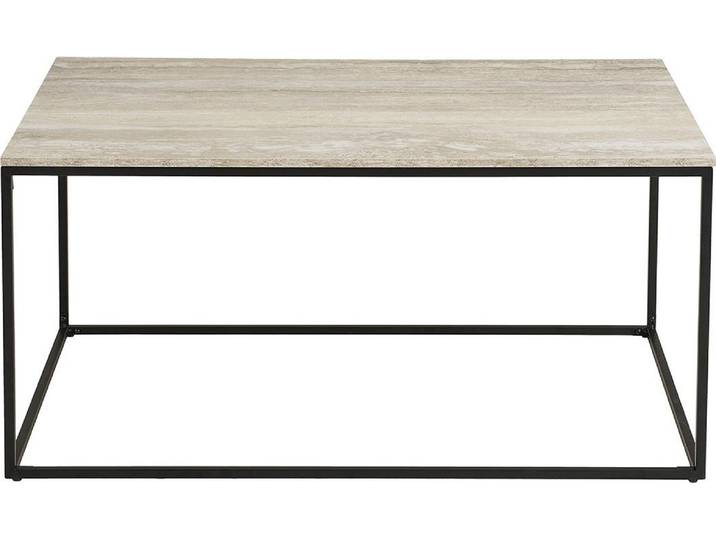 Lisa Design Maya - table basse plateau effet travertin en 100% - pieds en métal - 90 cm \, Beige / Noir