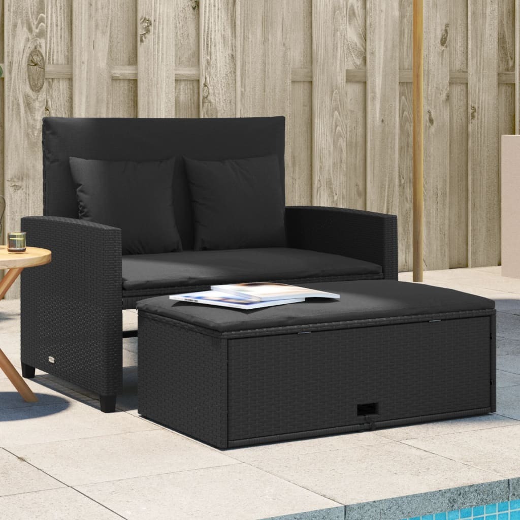 Maison Exclusive - Gartensofa mit Kissen 2-Sitzer Schwarz Poly Rattan
