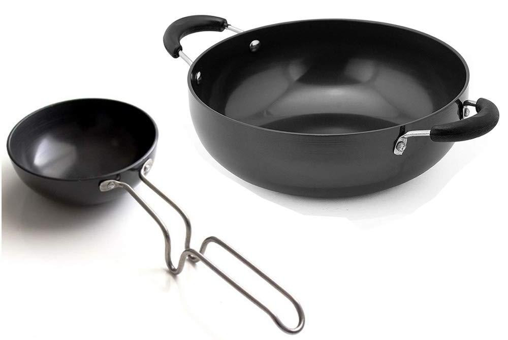 Dripio Set van 2 Aluminium Wokpannen, nr. 13 en kleine Tadka wokpan nr. 5, Zwart