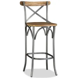 Helloshop26 - Barhocker aus massivem Mangoholz und Stahl mit gekreuzter Rückenlehne