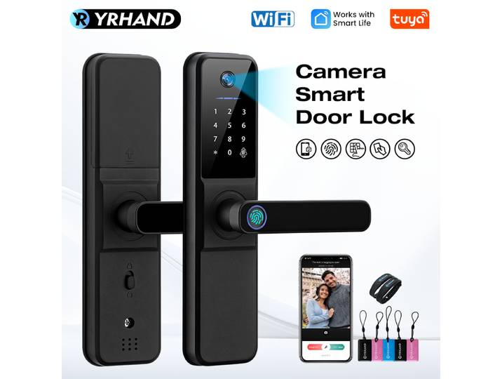 YRHAND H01 Fechadura Eletronica Tuya Wifi serrure de porte intelligente électronique numérique avec caméra biométrique empreinte digitale IP66 serrure intelligente