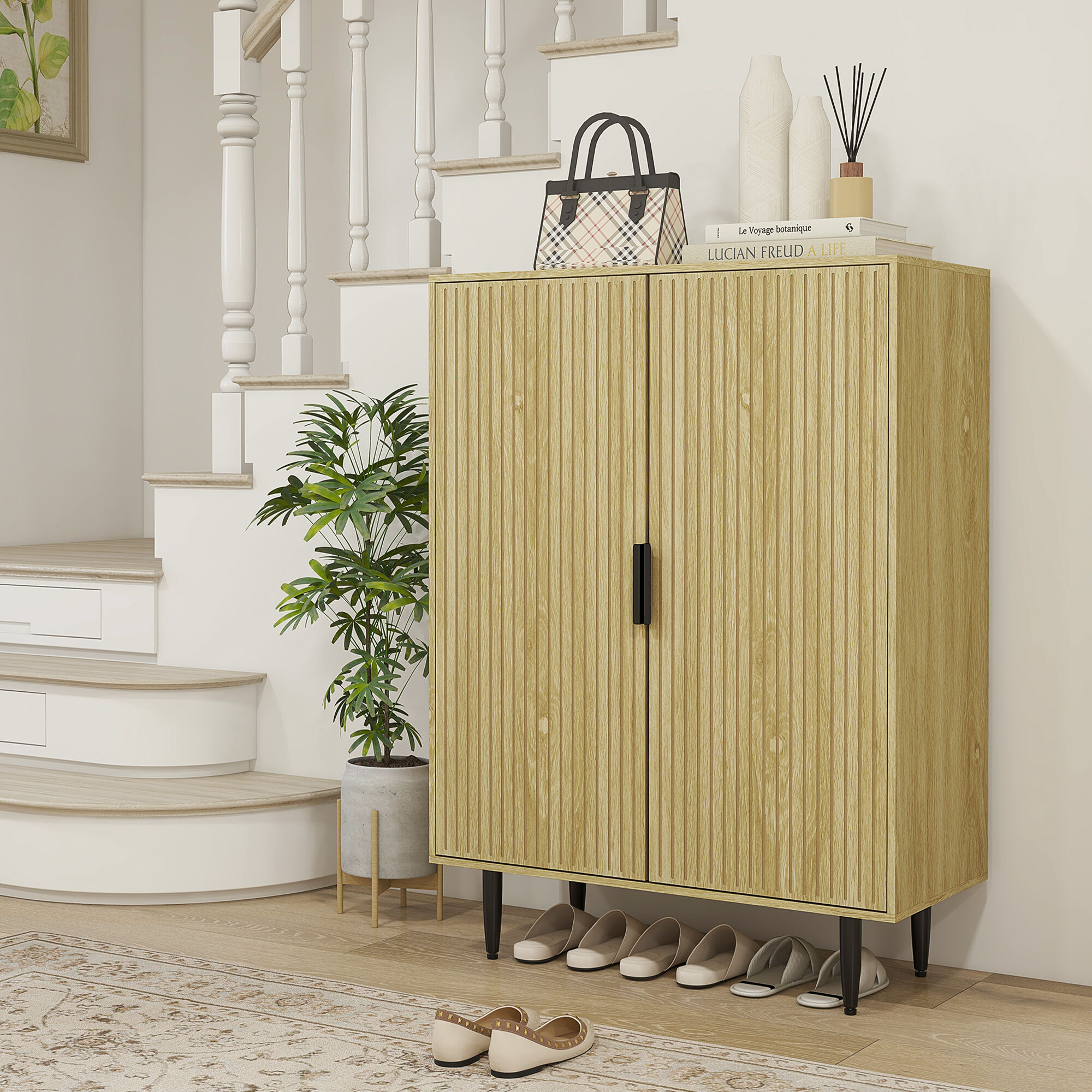Altro Scarpiera Salvaspazio Per 15 Paia Di Scarpe Con 4 Ripiani Regolabili, 80x38x110cm, Rovere