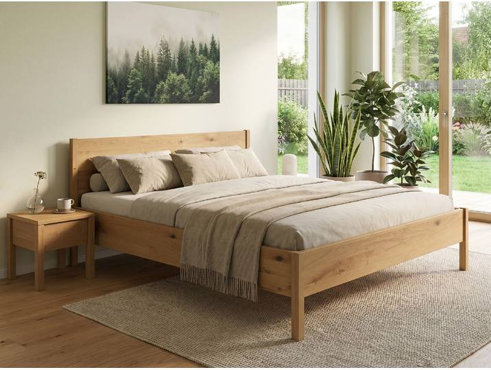 Wildeichenbett Hell „Flora“ 120 x 210 cm Massivholz Wildeiche Hell