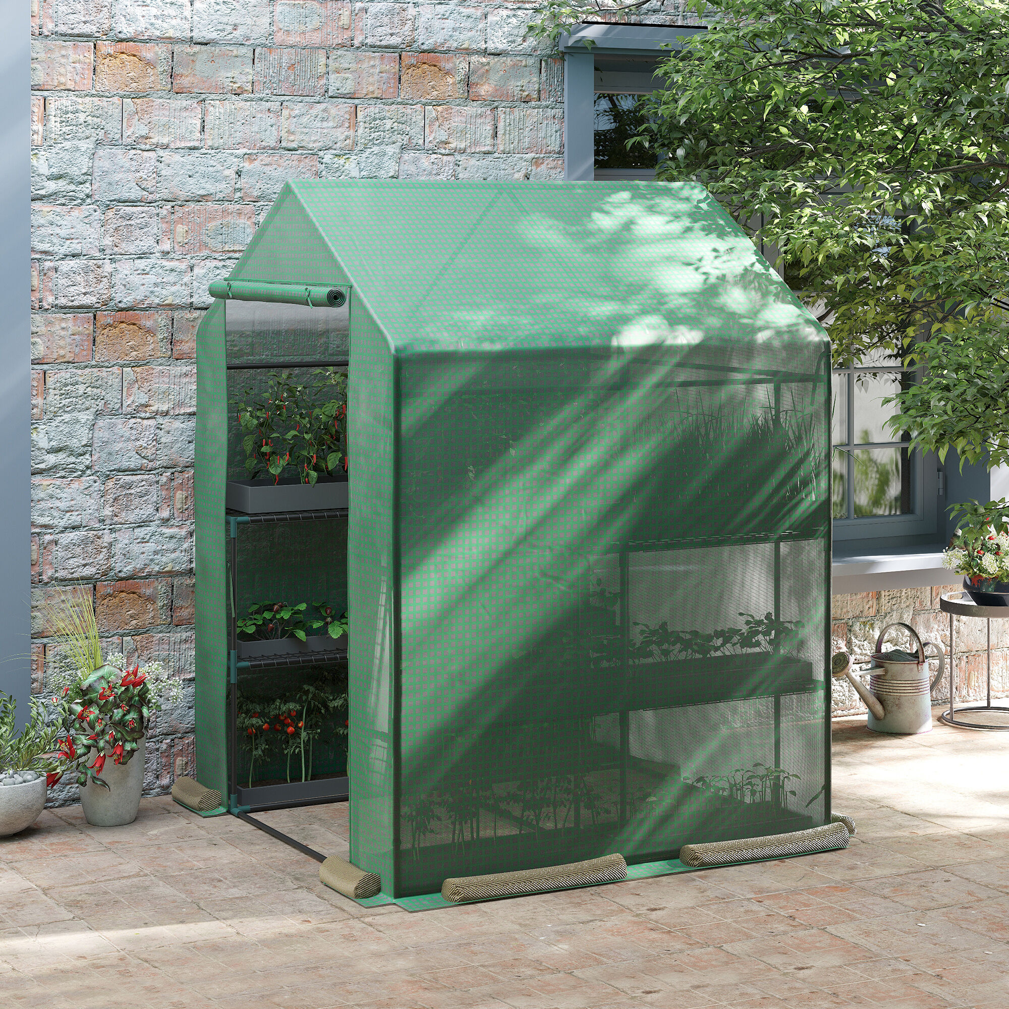Altro Serra Da Giardino Con Scaffali, Copertura In Pe E Porta Avvolgibile, 143x138x190 Cm, Verde