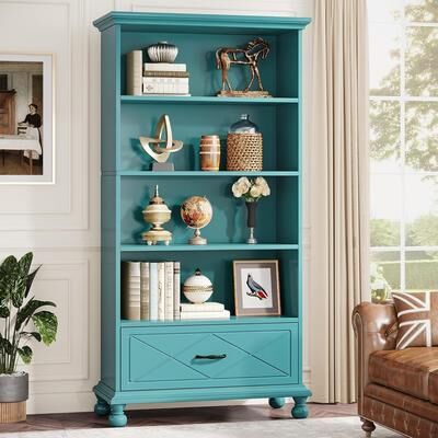 BLUEBELL 6-Shelf Bookcase Bookshelf with Drawer 71 Book Shelf for Living Room