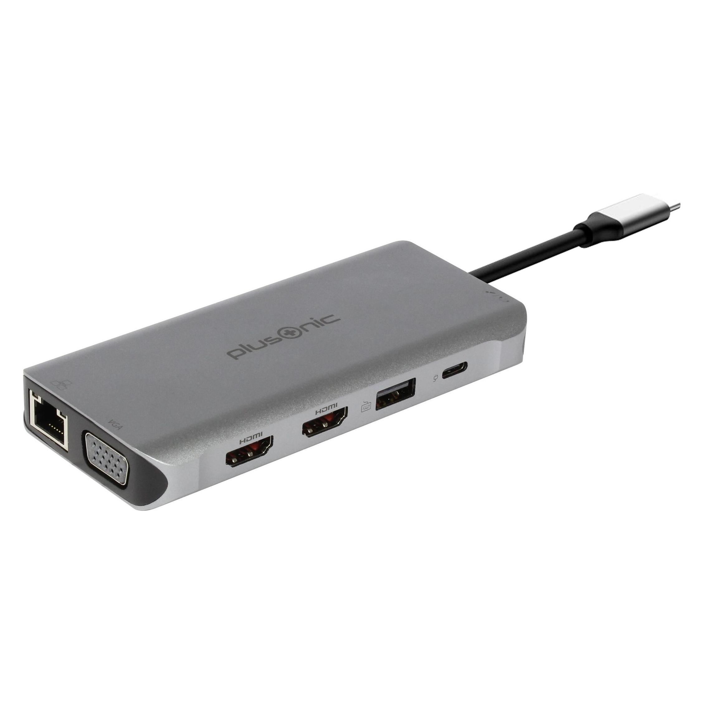 Plusonic usb-c docking adapter/hub 8in1 with hdmi/vga/lan/usb (USB-C, 8 Ports) (PSUC0216)