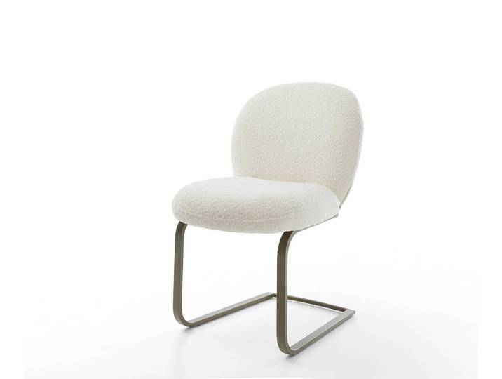 Freischwinger Nube-Flex Bouclé Weiß Freischwinger flach Effektfinish Titan Taschenfederkern, Esszimmerstühle