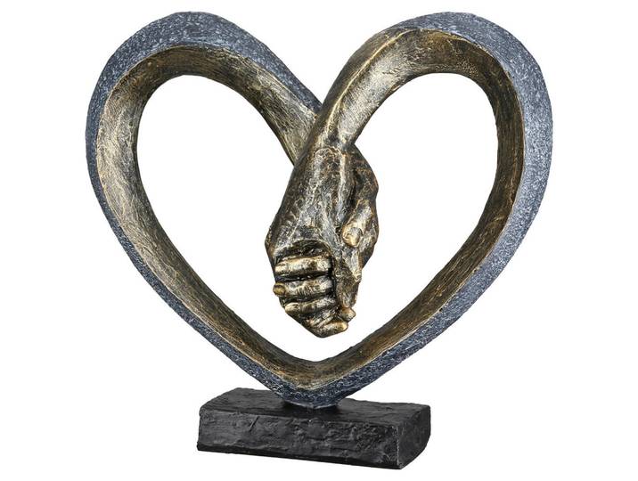 Skulptur Hand IN Hand, Grau, Bronzefarben, Kunststoff, Herz, Herz, 26x24.5x10 cm, stehend, handgemacht, Dekoration, Dekofiguren & Skulpturen, Skulpturen