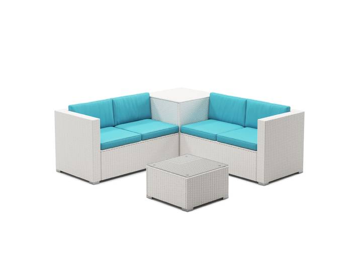 Rattanlounge SAN MARINO weiss/türkis