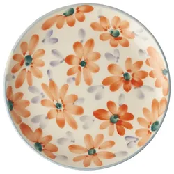 RICE Keramik Kuchenteller mit Handgemalten Blumen Orange, Orange Ø 15 cm