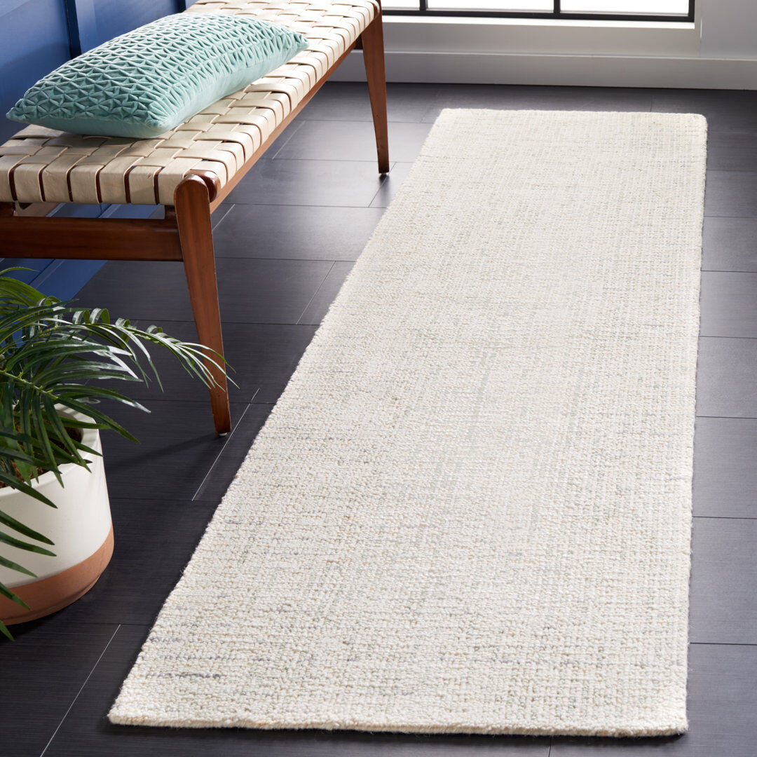 Ebern Designs Rheuben Striped Wool Hand Tufted Area Rug Ivory Runner 69 x 183 cm
