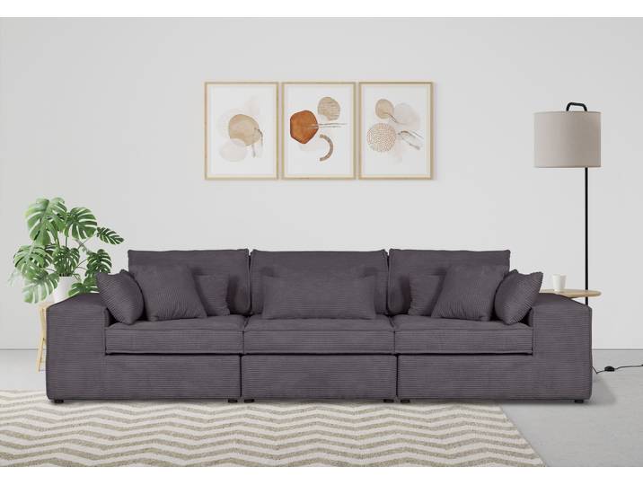 3-Sitzer GOODPRODUCT Enid , grau, B:360cm H:75cm, 100% Polyester, Sofas, 3-Sitzer, 3 Teile, bestehend aus Modulen, in vielen Bezügen, auch in Breitcord
