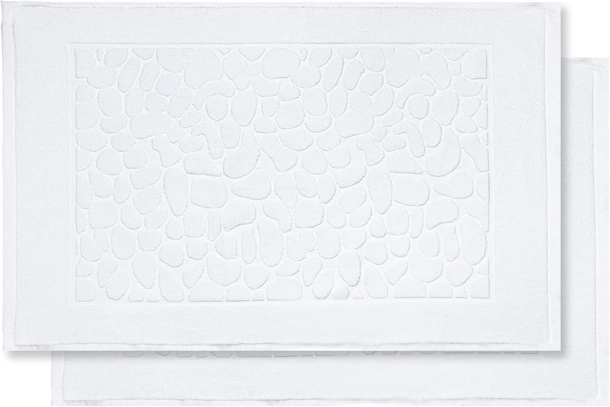 SnelShoppen Set van 2 Badmatten Douchevloer Towel - Wit - 100% Dikke Katoen - 50 x 80 cm