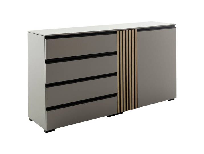 Moderano Sideboard, Schwarz, Greige, Wildeiche, Kunststoff, Wildeiche, furniert, 2 Fächer, 4 Schublade(n) Schubladen, 167x92x45 cm, individuell planbar, in verschiedenen Holzarten erhältlich, Größen erhältlich, Holzmöbel, Kleinmöbel Holz, Holzkommoden, Sideboards Holz