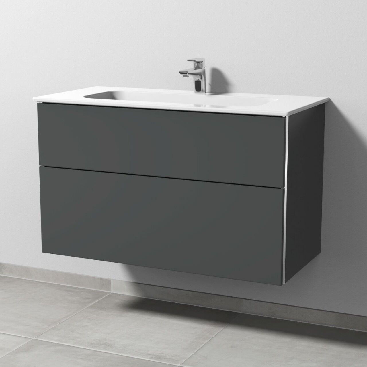 Sanipa 3way Keramik-Set Design Keramik-Waschtisch und Unterbau mit 2 Auszügen, Anthrazit-Matt BR48122
