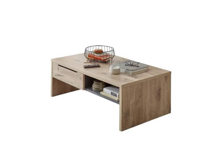 Lomadox Couchtisch Wohnzimmertisch Kaffeetisch 110x41x65 cm (BxHxT) Eiche Nb. Graphit 2 Schubkästen offene Fächer