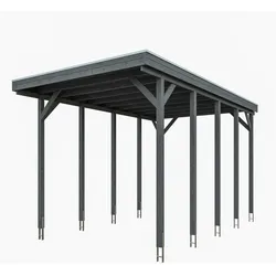 Skan Holz Caravan-Carport Friesland 397x708 cm mit erhöhter Einfahrt schiefergrau Holzcarport