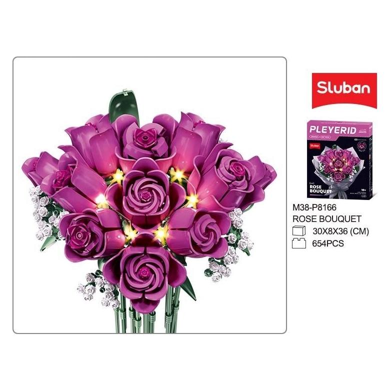 Sluban Pleyerid Blume Strauss aus rosa Floyd-Rosen mit Lichtern dekoriert 654 St. Klemmbausteine - (M38-P8166)