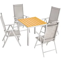 CASARIA® Sitzgruppe Alu Bern 4+1 + WPC Tisch Natur