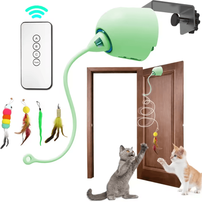 Inspire Curations CozyMole Interactive Cat Toy With Automatic Whack A Mole Play rope green