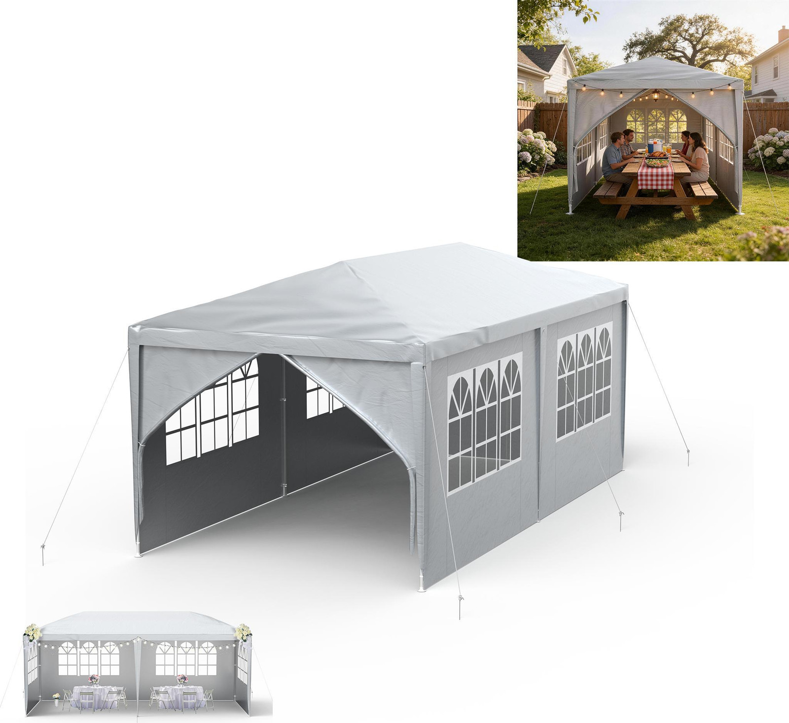 XINZI Tuinpaviljoen Gazebo met afneembare zijwanden, grijs, 3 x 6 meter