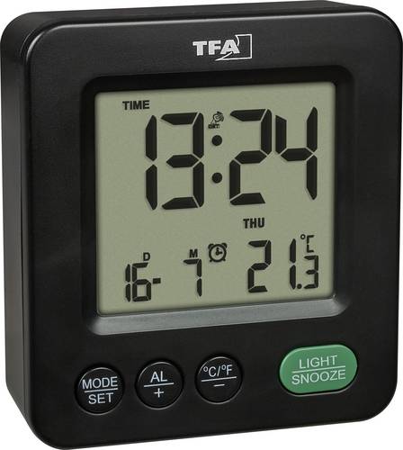 TFA Dostmann 60.2567.01 Funk Wecker Schwarz Alarmzeiten 1