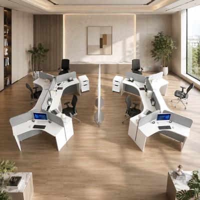 WESOME 3 Person Office Workstation Desk with Locking Mobile Pedestal, Office Cubicle Desk with Drawers and Cabinet