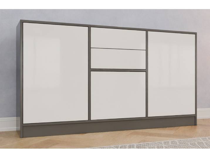 Highboard nach Maß - Lackiertes Glas Schneeweiß glänzend - 93x170x36cm - Individuell konfigurieren