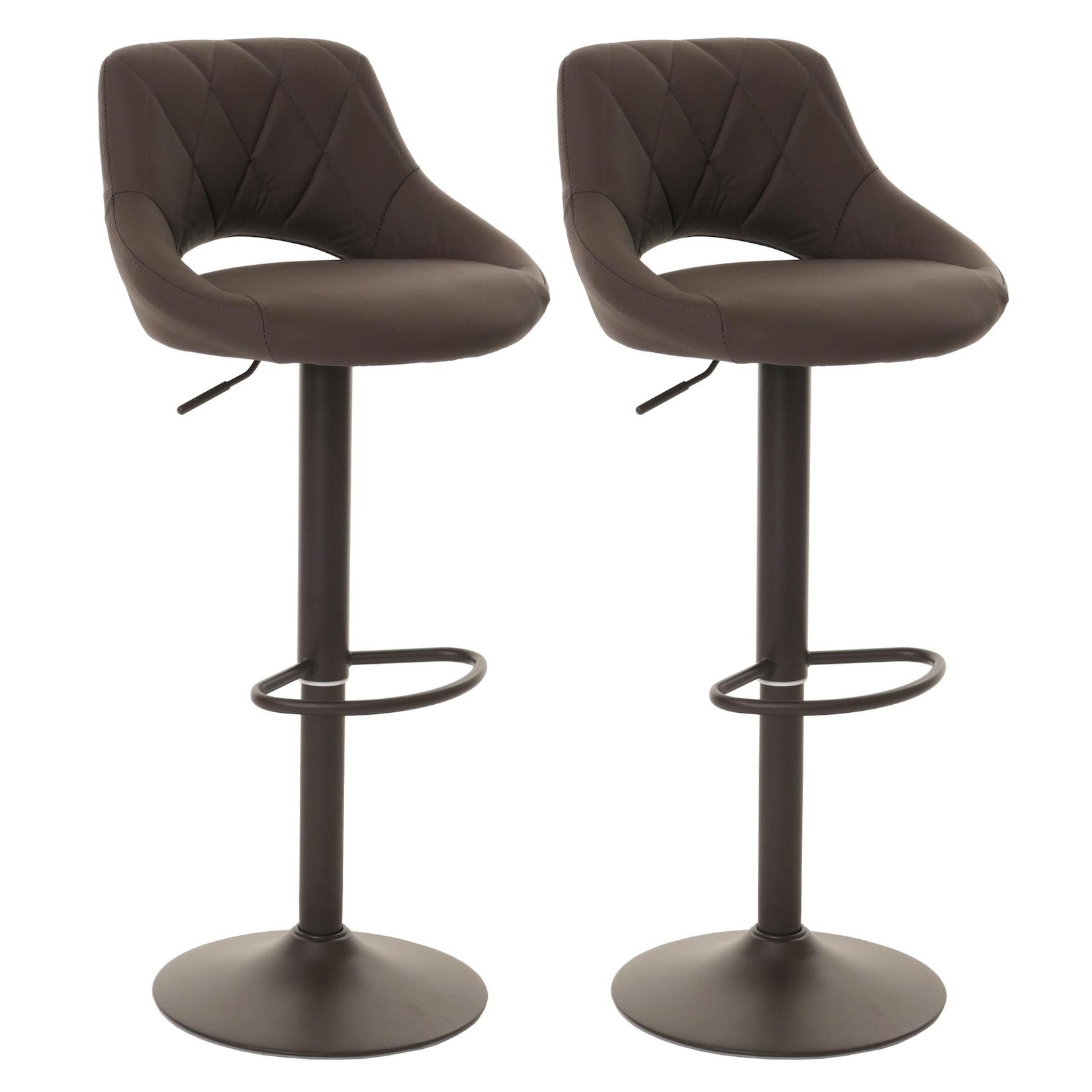 2er-Set Barhocker MCW-N64, Barstuhl Tresenhocker, Fußablage drehbar, Kunstleder Metall ~ braun