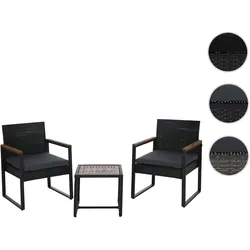 Poly-Rattan Garnitur HWC-P74, Lounge-Set Garten 2x Stuhl Tisch, Akazie Holz Stoff 180g/m2 ~ schwarz, Polster grau