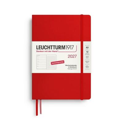 Wochenkalender & Notizbuch Dotted Medium (A5) 2027, Cherry, Deutsch