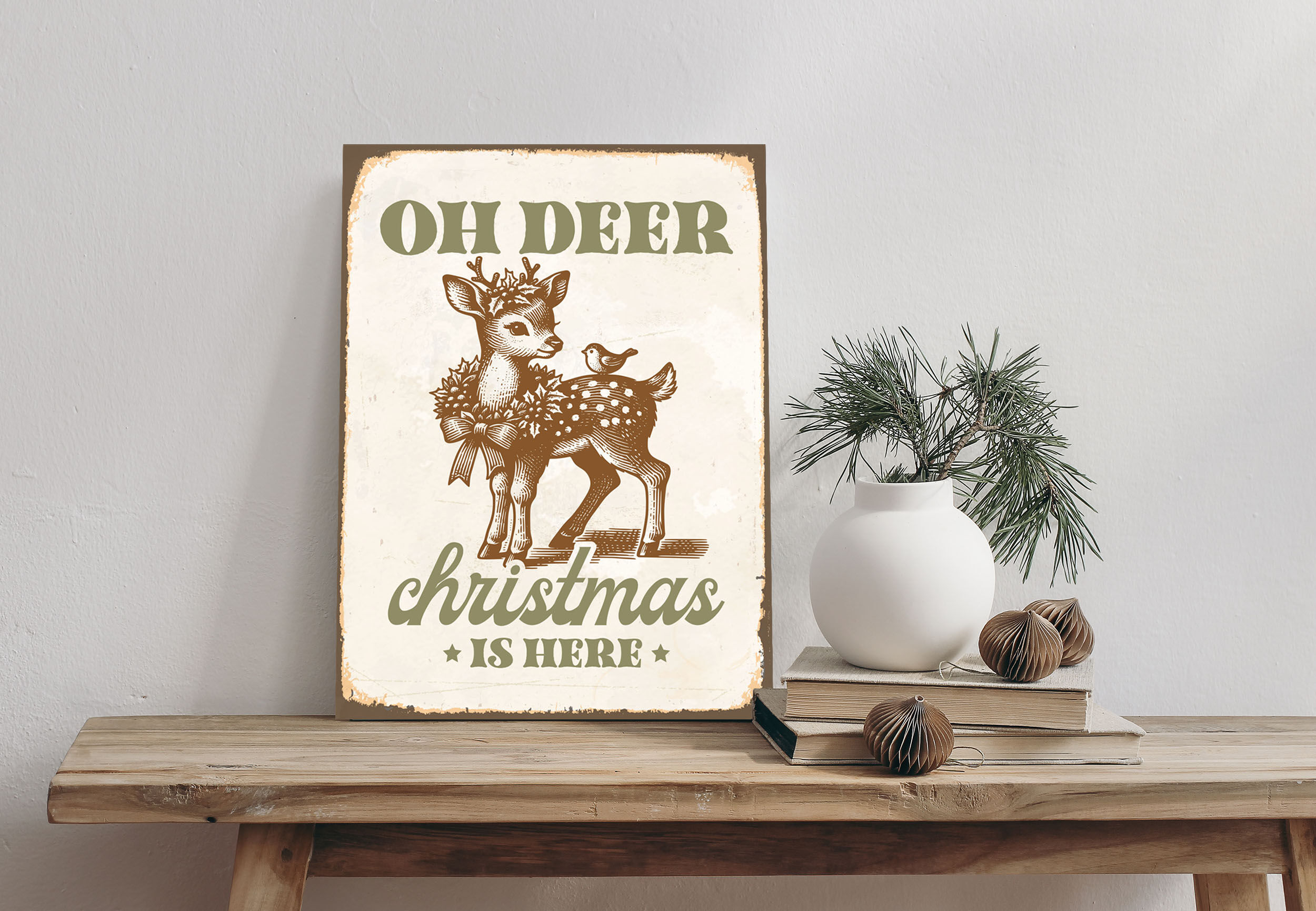 Alu-Dibond-Druck QUEENCE "Rehkitz", braun (farbe bild(er): braun), B:20cm H:30cm T:0,2cm, Alu Dibond, Bilder, Alu-Dibond-Druck, Deer, Christmas, Schild farbe bild(er): braun B/H/T: 20cm x 30cm x 0,2cm, Rehe Weihnachten Hochformat, 1 Stk.
