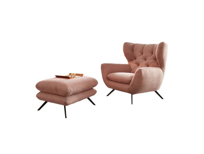 Kawola Sessel Charme Rosé Cord, Rosa, Metall, 100x106x95 cm, Wohnzimmer, Sessel