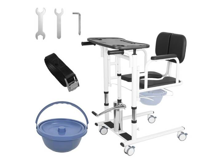 Fauteuil releveur de transfert pour patient roulant 5 en 1 avec siège divisé à 180 degrés réglable en hauteu 200 kg noir 65x54x98cm