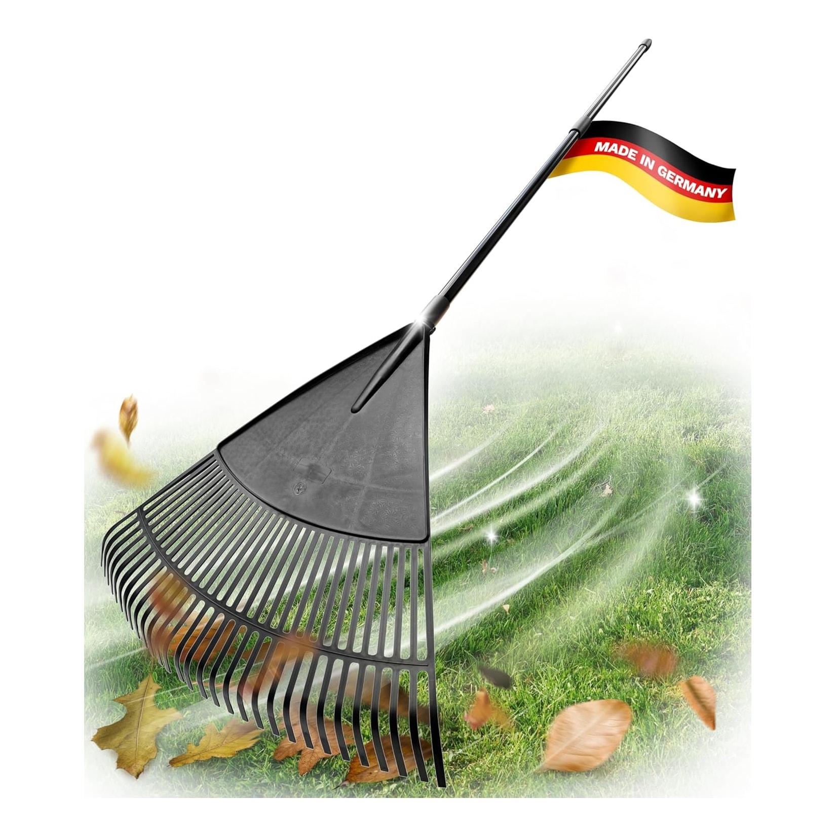 Novatool Laubbesen mit Teleskop-Stiel bis 152cm , Laubfeger mit 30 Kunststoff-Zinken , Rechen Arbeitsbreite 75cm , Laubrechen , Gartenbesen , Rasenrechen , Harke , Landschaftsbesen , Gartengerät Schwarz