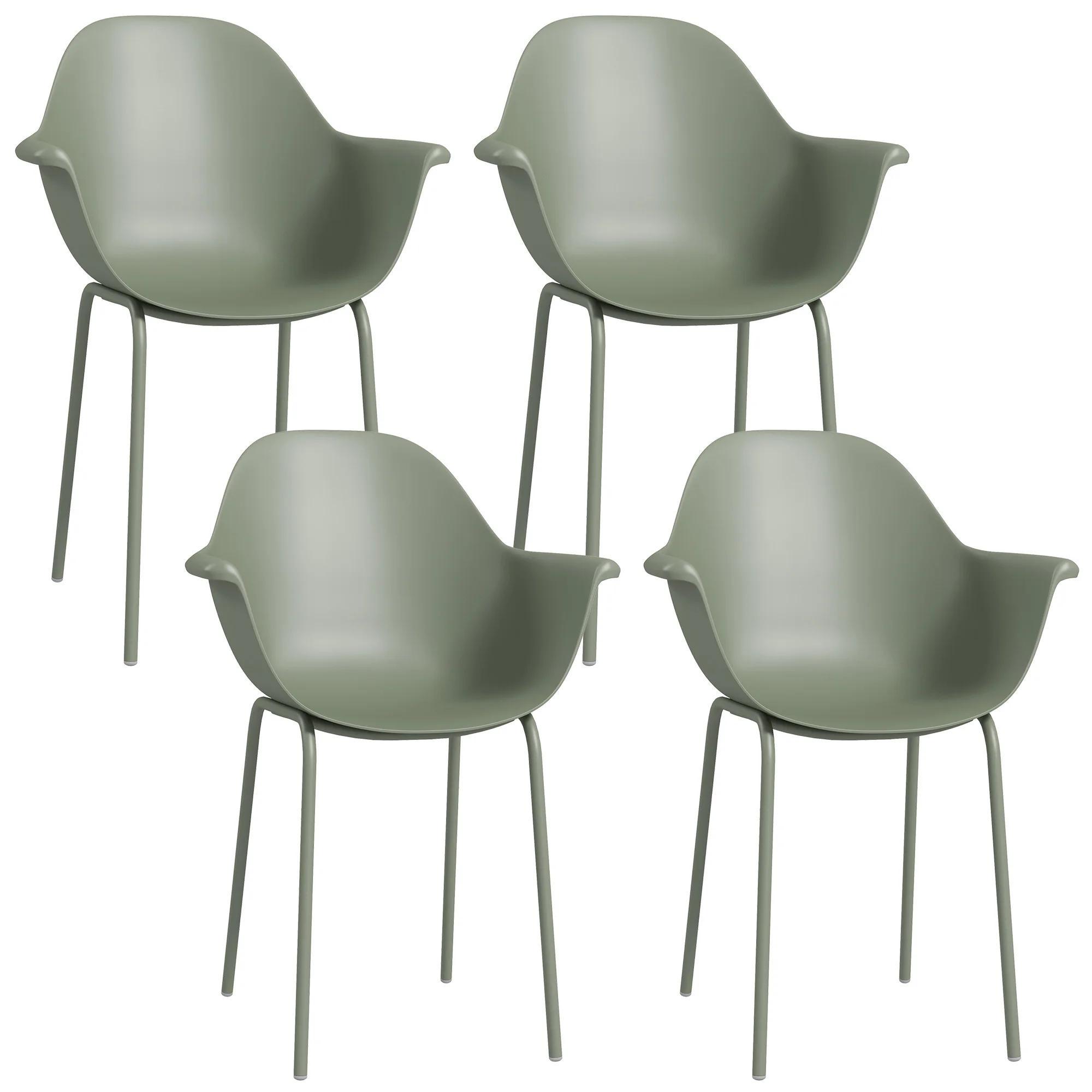 Gartenstühle - 4-teiliges Set - Mit Rückenlehne und Armlehnen - Wetterbeständig outdoor - Bis 120 kg belastbar - Kunststoff und Metall - Montage erforderlich - Armeegrün