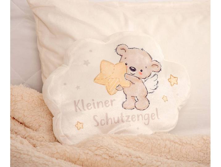 Coussin décoratif Petit ange gardien Blanc/Beige 33 x 29 x 5cm Polyester