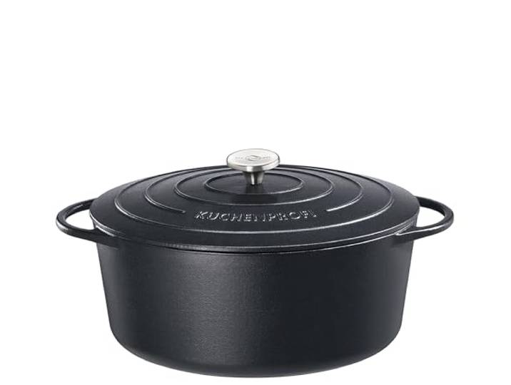 Küchenprofi Bratentopf PROVENCE oval emailliertes Gusseisen mit Deckel schwarz, alle Herdarten und Induktion, energiesparend, aromaschonend, Fassungsvermögen: 12,5l, Durchmesser: 40 cm, 0402001040