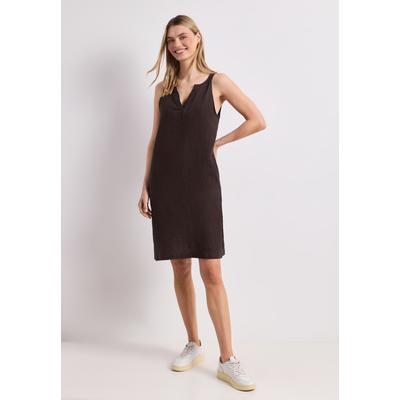 Sommerkleid STREET ONE, Damen, Gr. 44, EURO-Größen, braun (espresso braun), Stoff, 100% Leinen, unifarben, comfort fit knielang, Rundhals, normaler Saum, Kleider Sommerkleid, aus Leinen