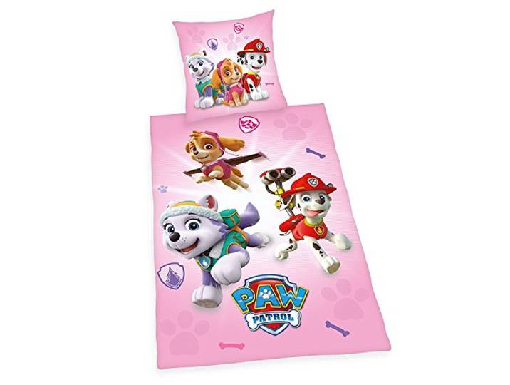Herding LA PAT' PATROUILLE Parure de Lit\, Réversible\, Housse de Couette 135 x 200 cm\, Taie d'Oreiller 80 x 80 cm\, Coton/Renforcé