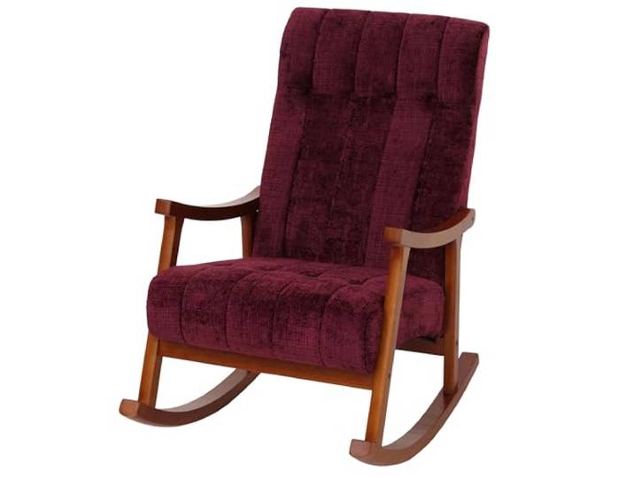 Mendler Schaukelstuhl HWC-K10 Chenille - Bordeaux, Gestell Walnuss-Optik Relaxsessel, FSC®, Stoff/Textil, Chenille (465g/m²), Holz