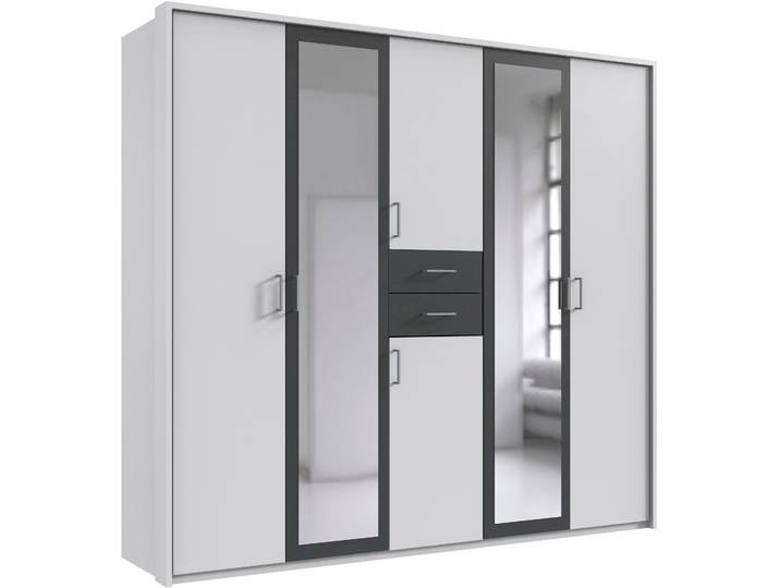 Kleiderschrank WIMEX Diver Drehtürenschrank mit Spiegel, in der Breite: 225cm , weiss (weiß, graphit, griffe alu), B:225cm H:207cm T:58cm, Schränke, Kleiderschrank, Bestseller Schlafzimmerschrank wahlweise 3 Innenausstattungen