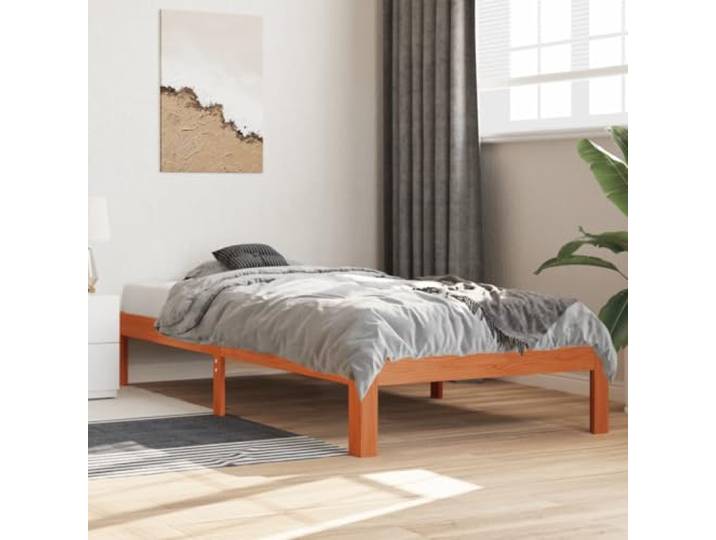 Massivholz Kiefernholz Bettgestell Stabil Rostikal Braun 100x200 cm Massivholzbett ohne Matratze Wachsbraun 100x200 Kiefernholz Bettgestell Stabil Rustikal Schlafzimmer Lattenrost Modern