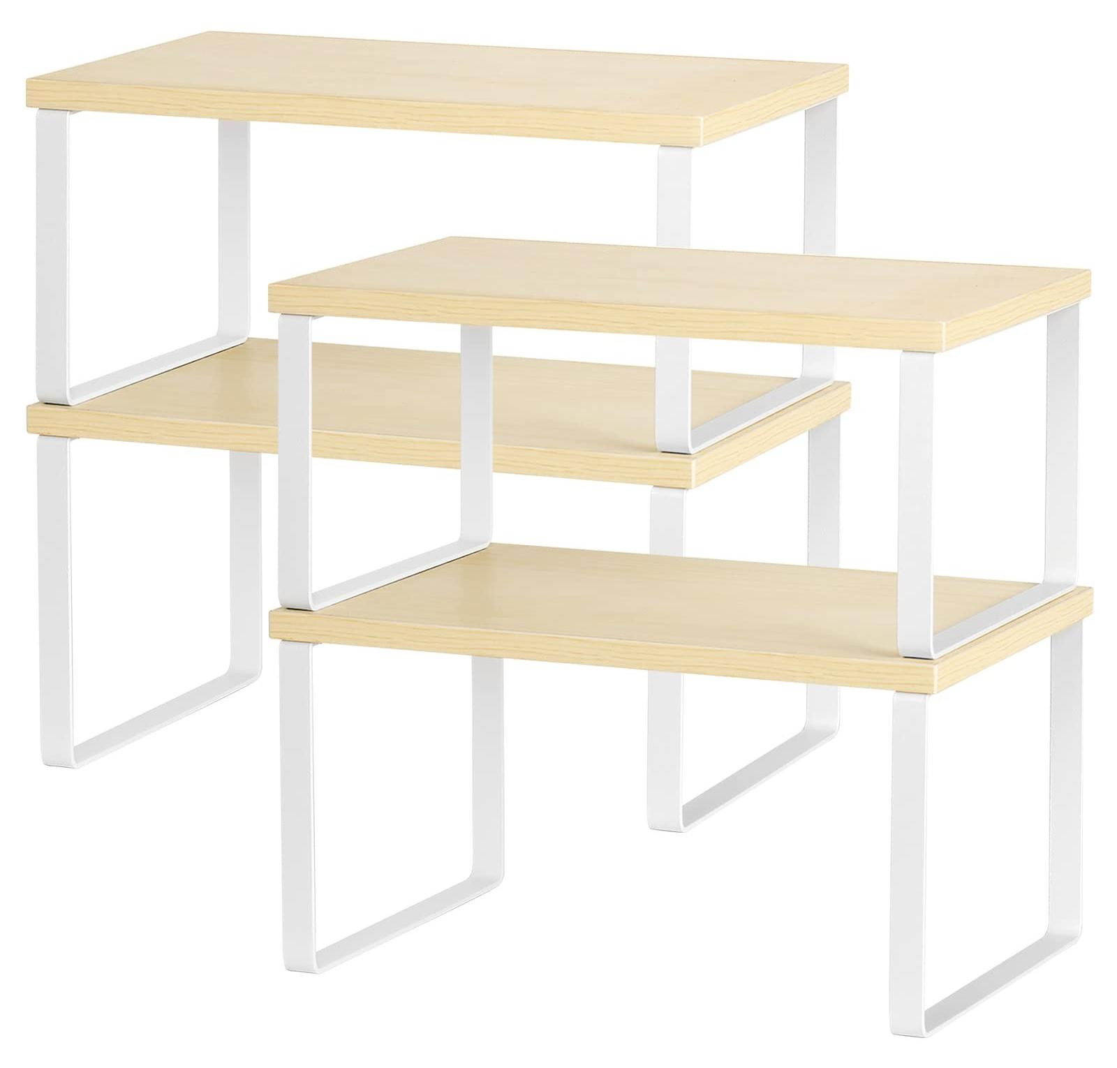 Elzusha Set van 4 Stapelbare Keukenkast Organizers met Houten Blad