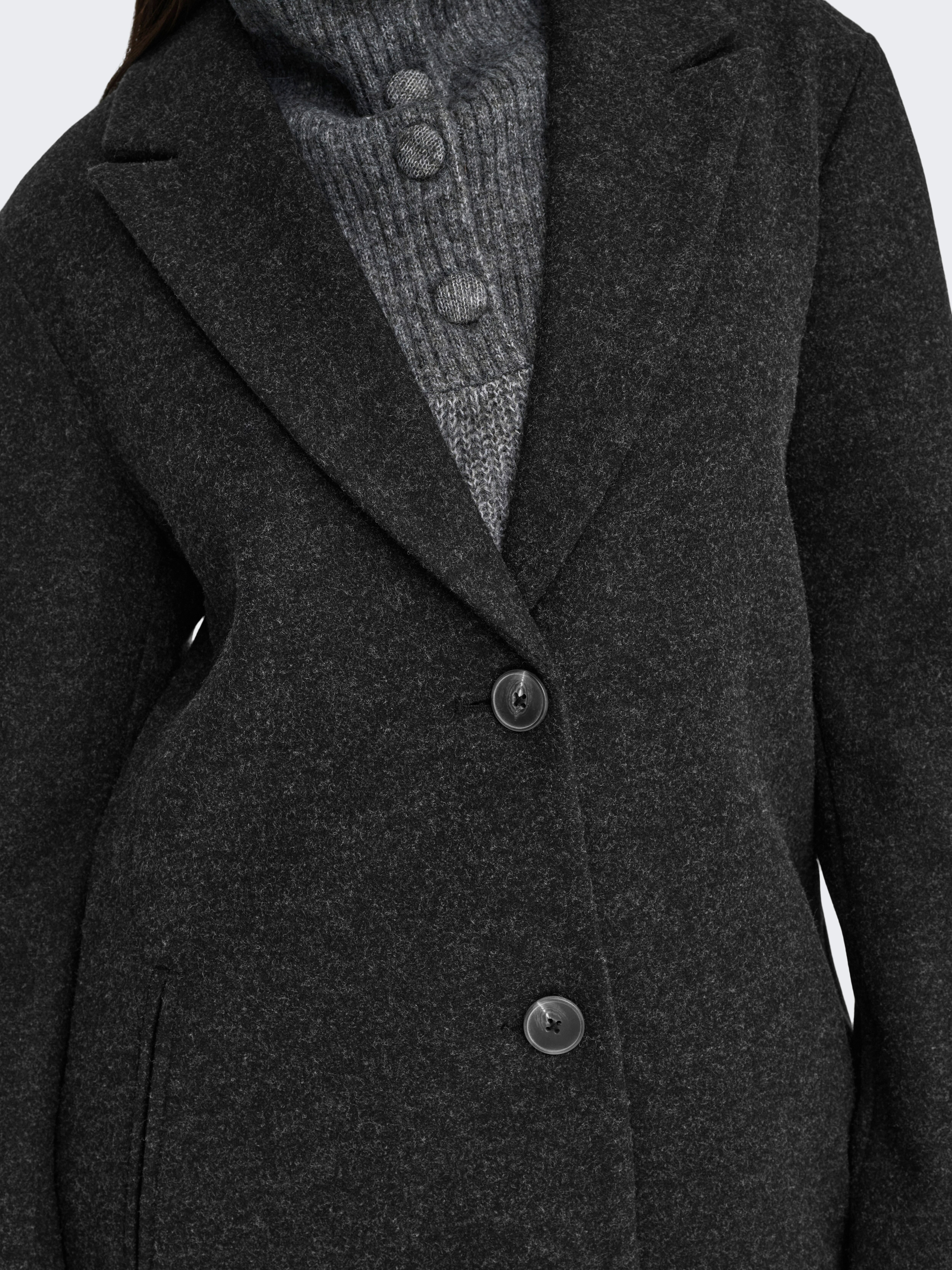 Kurzmantel JDY "JDYECHO LIFE COAT OTW NOOS", Damen, Gr. XS, schwarz (schwarz detail:melange), Web, Obermaterial: 100% Polyester, meliert, ca. Mitte Oberschenkel, V-Ausschnitt, Mäntel Kurzmantel schwarz detail:melange XS