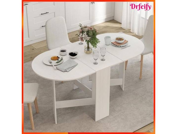 Table à manger pliante - AKOZON - 11353 - Ovale - 6 places - Blanc