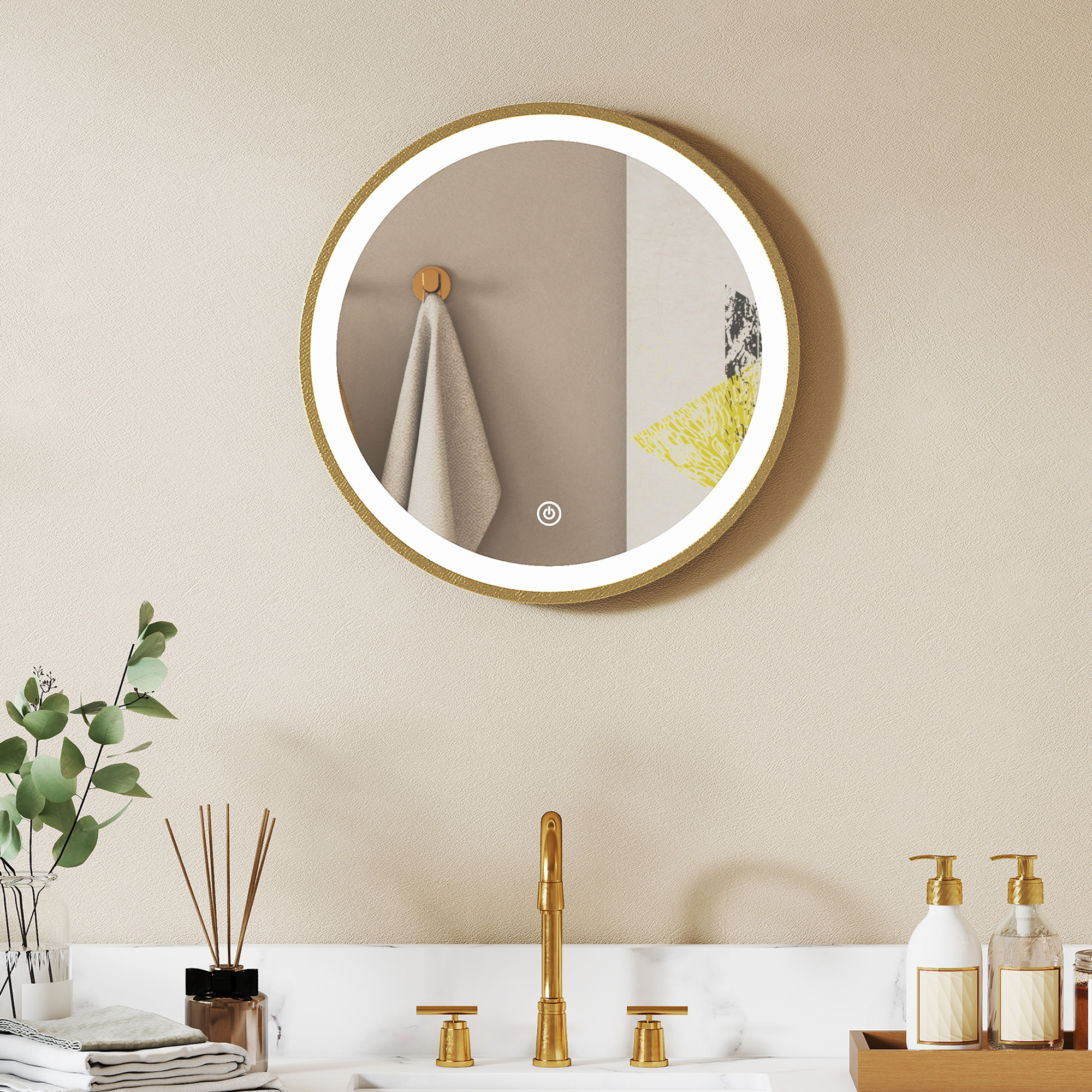Homcom Specchio bagno LED rotondo 40 cm dimmerabile con 3 colori luce, Dorato   Aosom Italy