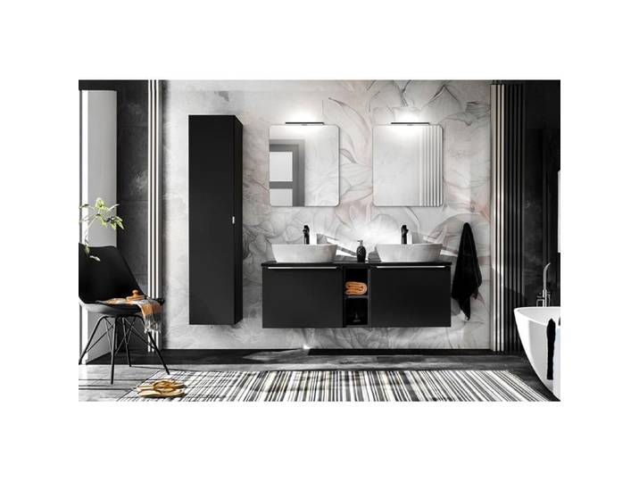 Ensemble Meubles Salle de Bain - OTITEC - Bold Black - 140 cm - 2 Vasques - 2 Miroirs LED